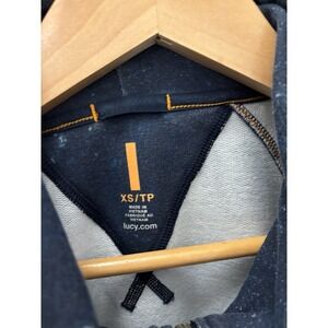 Lucy Hoodie XSmall Full Zip Sweatshirt Drawstring Navy Blue With White Splatter